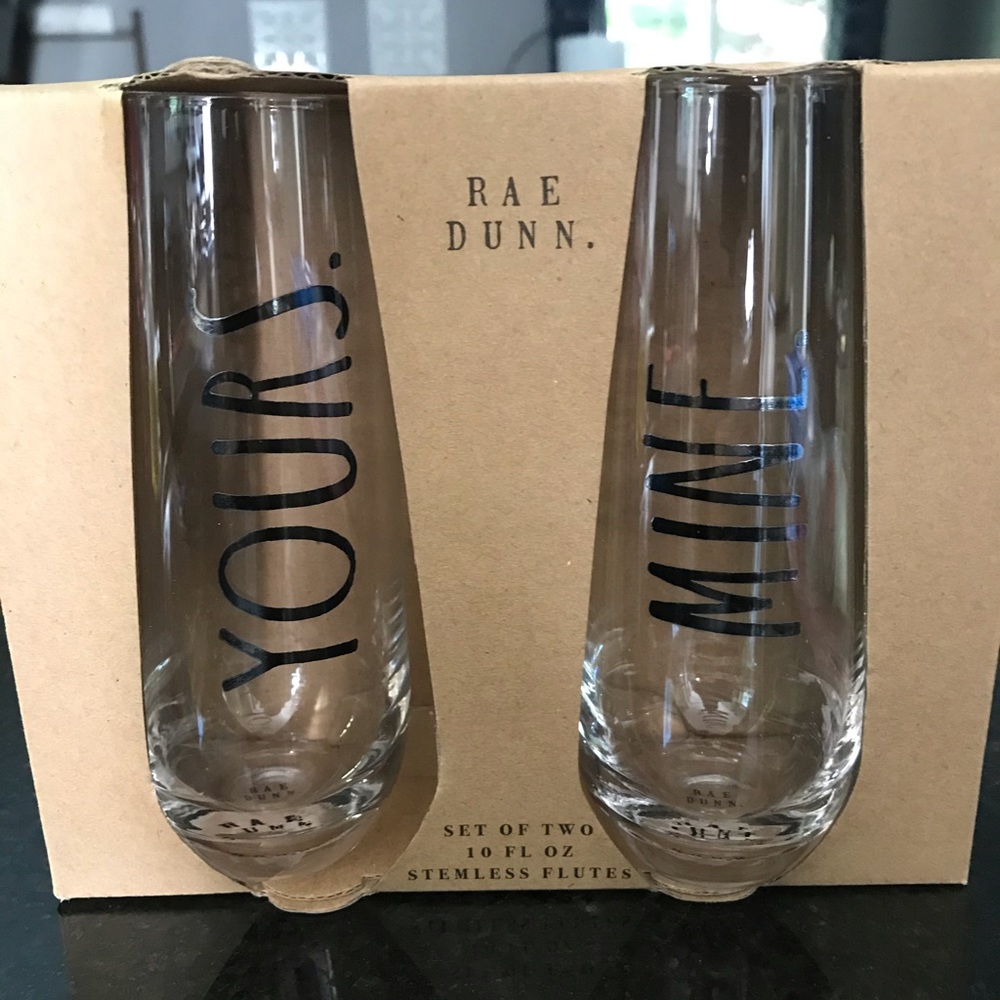 Rae Dunn “Yours” “Mine” Stemless Flute Glasses